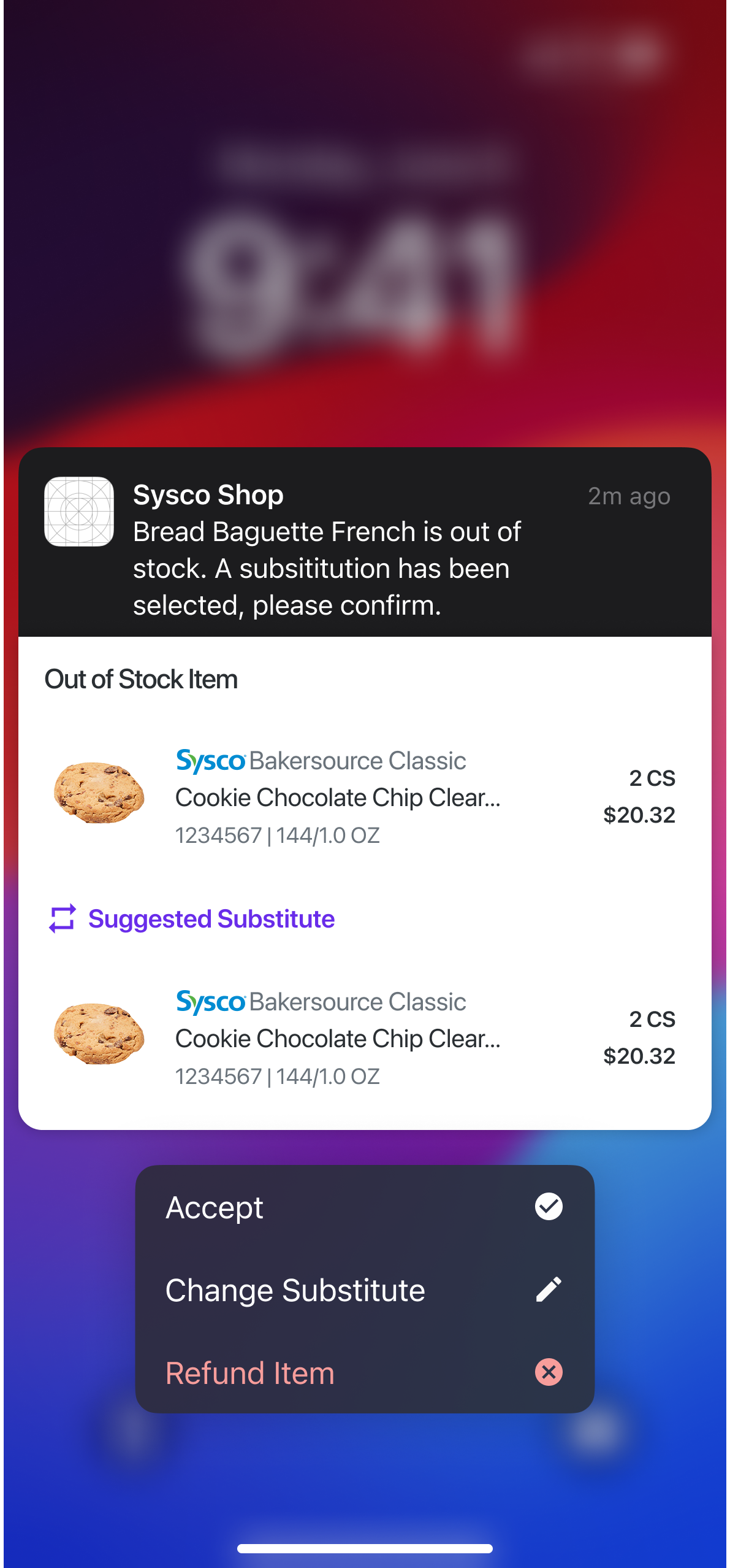 Expanded notification with substitution options